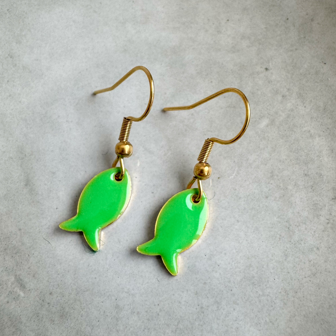 Oorbellen Fishes Green | Goud