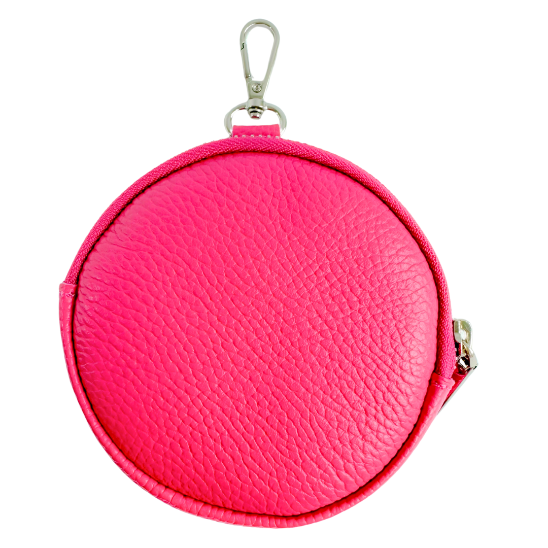 Rond Lederen portemonneetje | Fuchsia