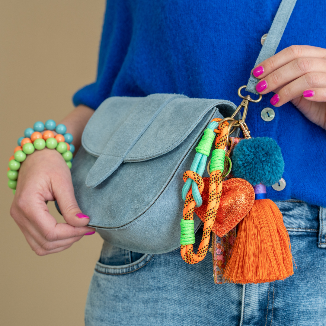 Pompom Sleutelhanger | Oranje - Petrol