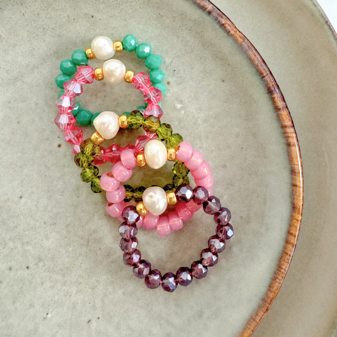 Ring Facettenperlen | Olive