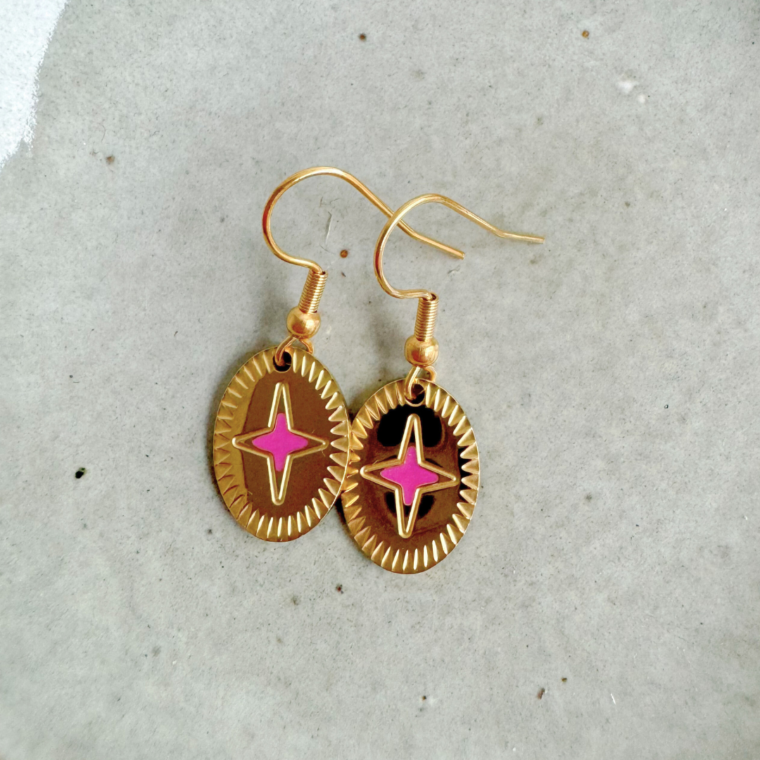 Oorbellen Stars Purple | Gold