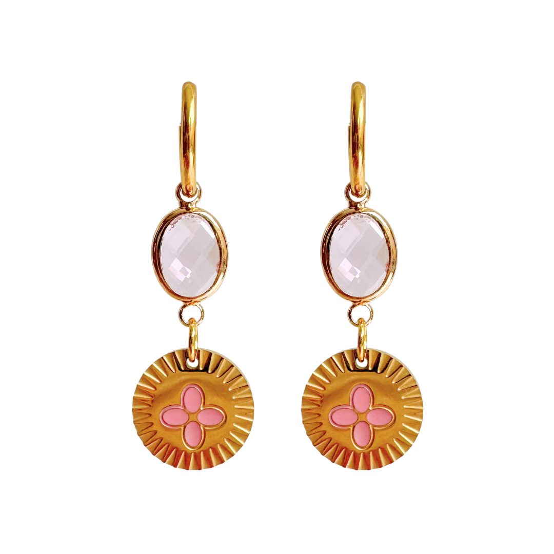 Oorbellen Facet Flowers Roze | Goud
