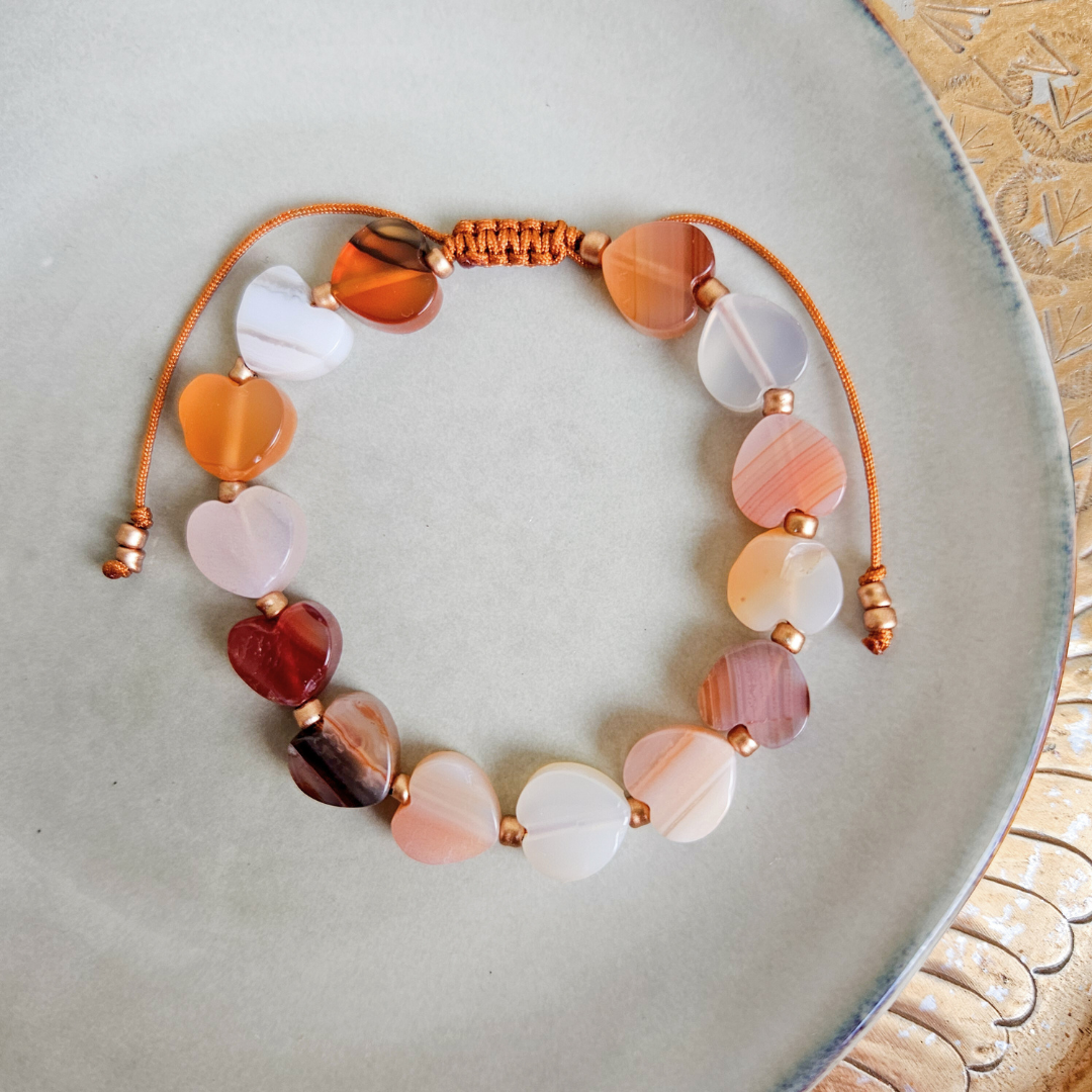 Armband Naturstein Herzen | Orangenmischung