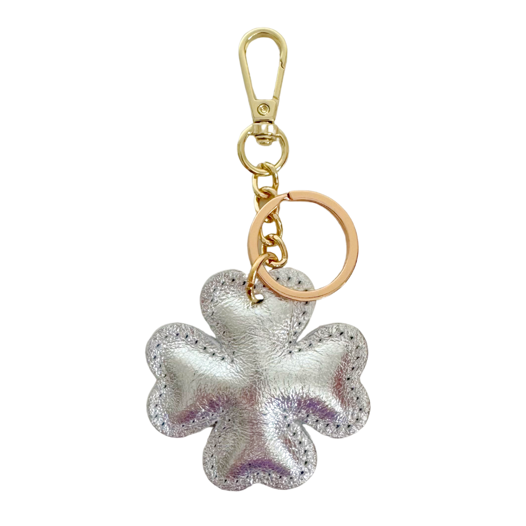 Sleutelhanger Klaver Leer | Zilver