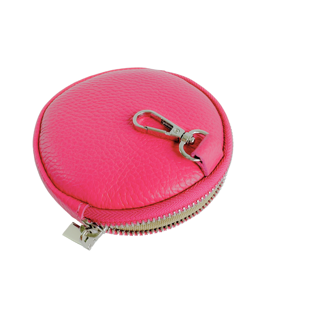 Rond Lederen portemonneetje | Fuchsia