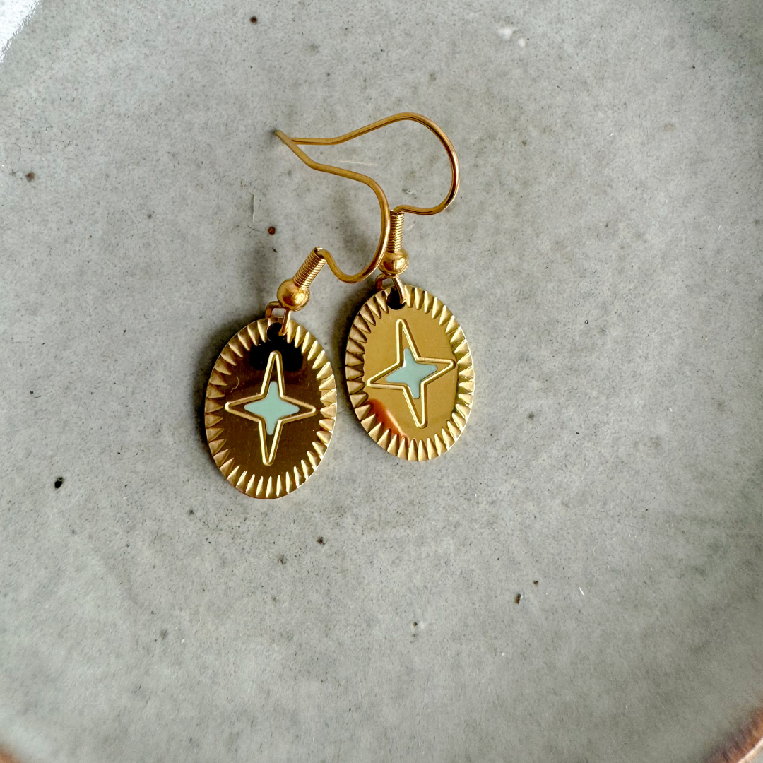 Oorbellen Stars Turquoise | Gold