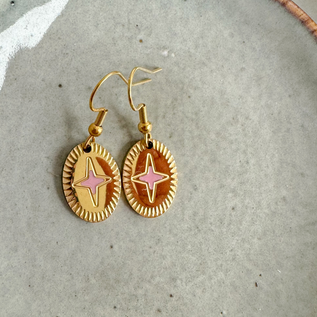 Oorbellen Stars Pink | Gold