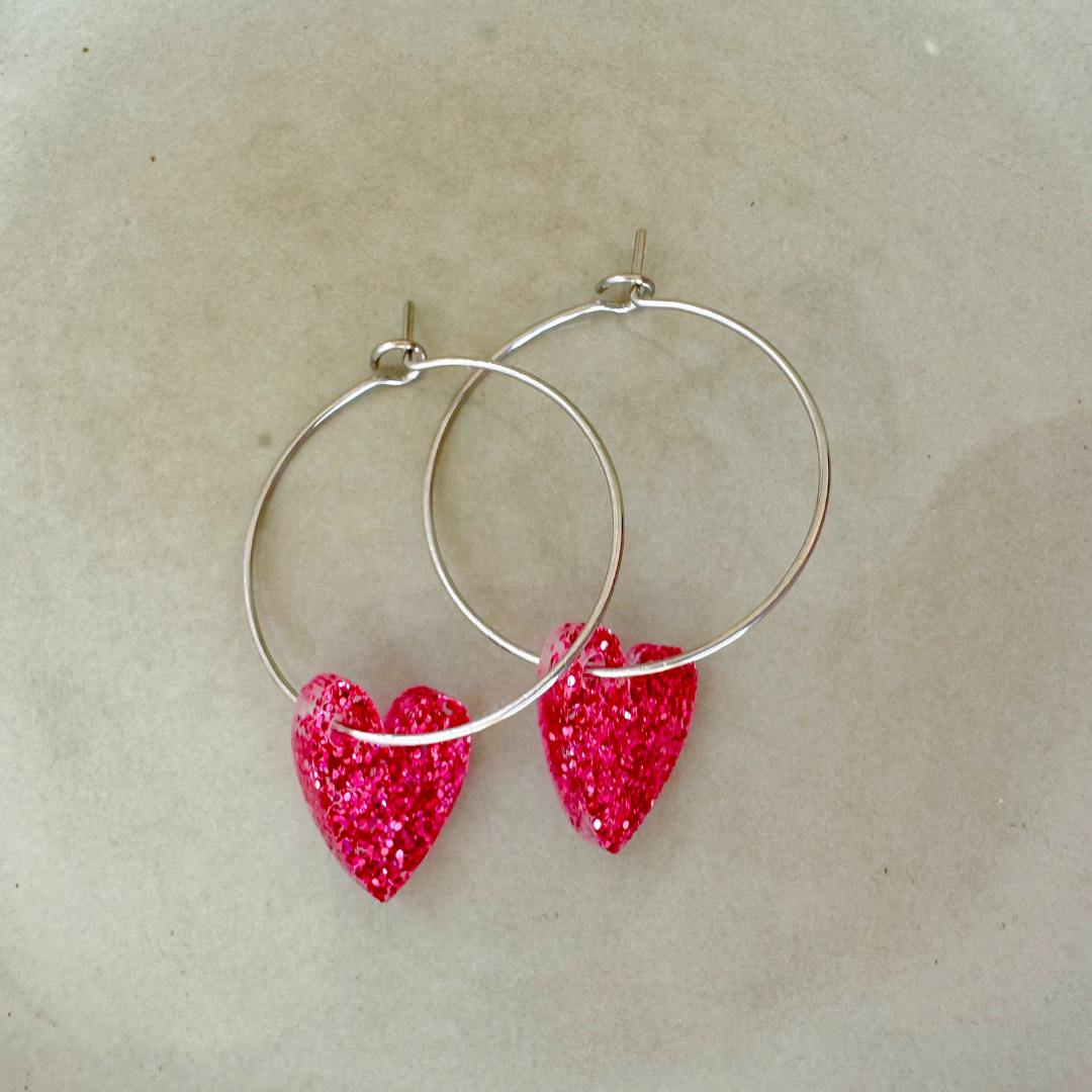 Oorbellen Hoops Lume Charms Festive | Hearts - Magenta