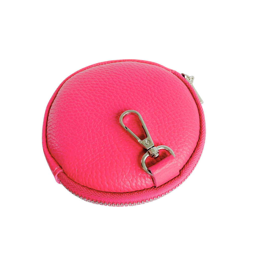 Rond Lederen portemonneetje | Fuchsia