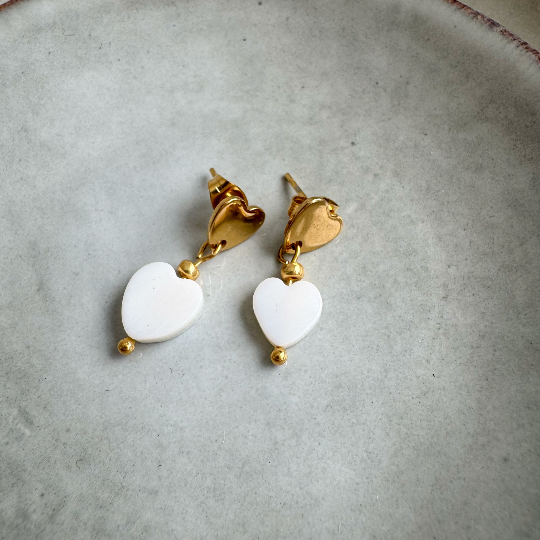Oorbellen Schelp Hartjes | Ivoor