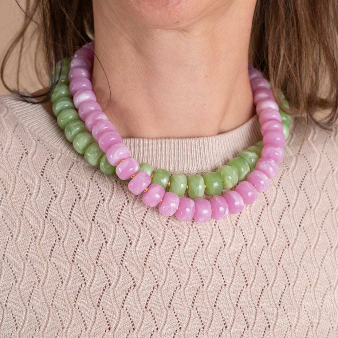 Necklace Beads Cobalt-Fuchsia-Green