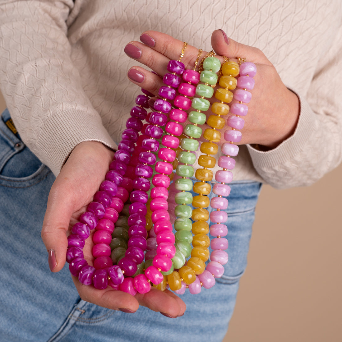 Necklace Beads Cobalt-Fuchsia-Green