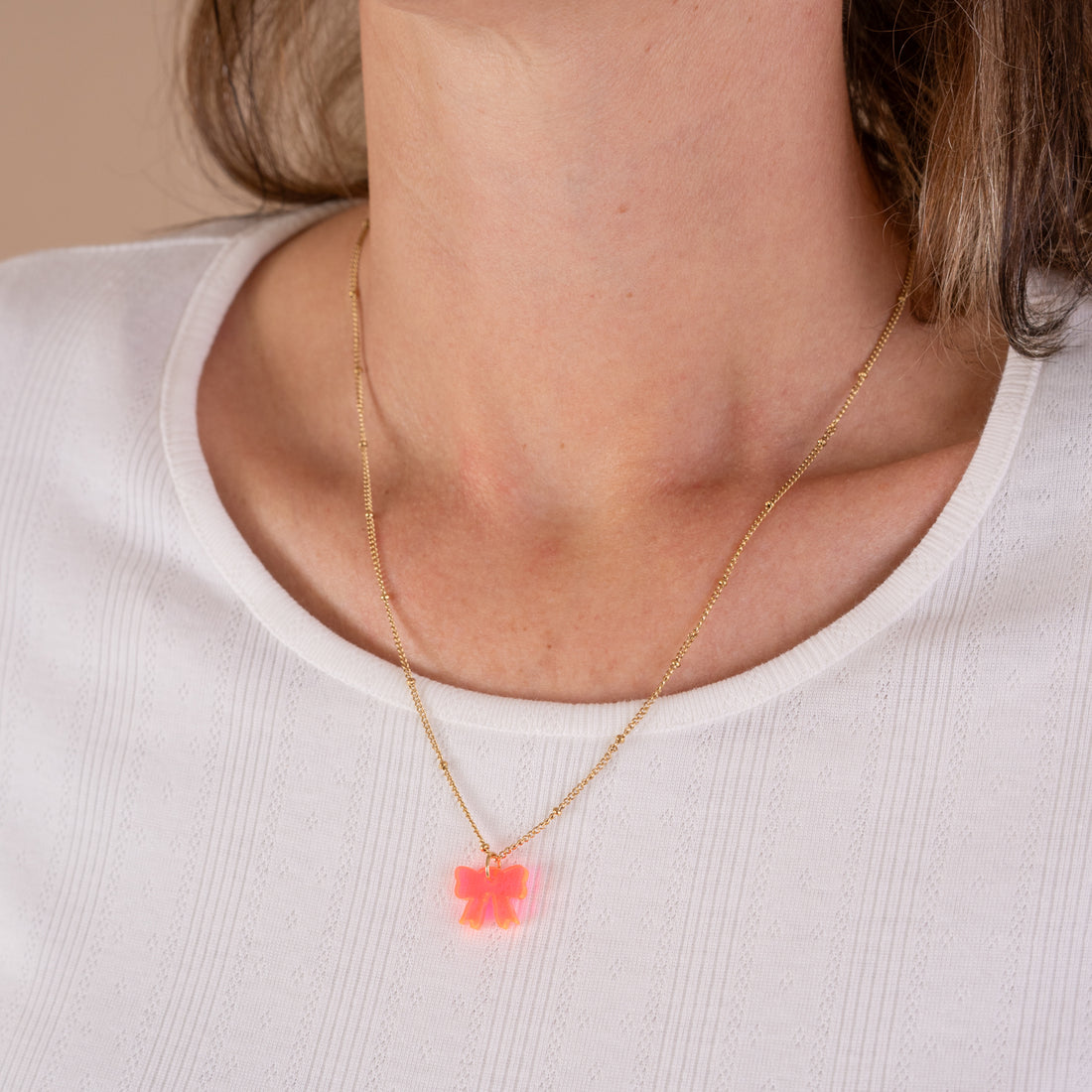 Ketting Lume Charms | Strikje - Neon Pink