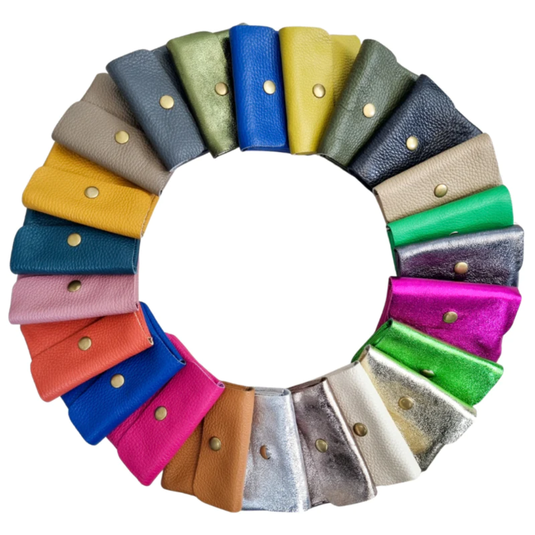 Lederen portemonneetje | Olijfgroen Metallic