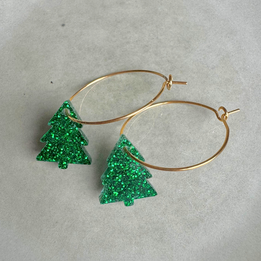 Oorbellen Hoops Lume Charms Glitter | Christmas Tree Green