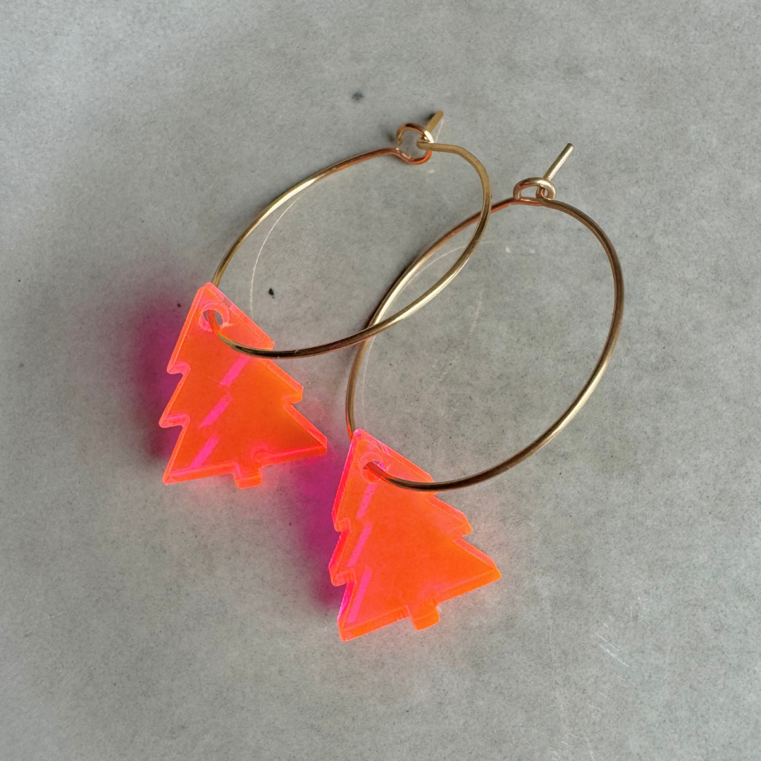Oorbellen Hoops Lume Charms | Christmas Tree Neon Pink