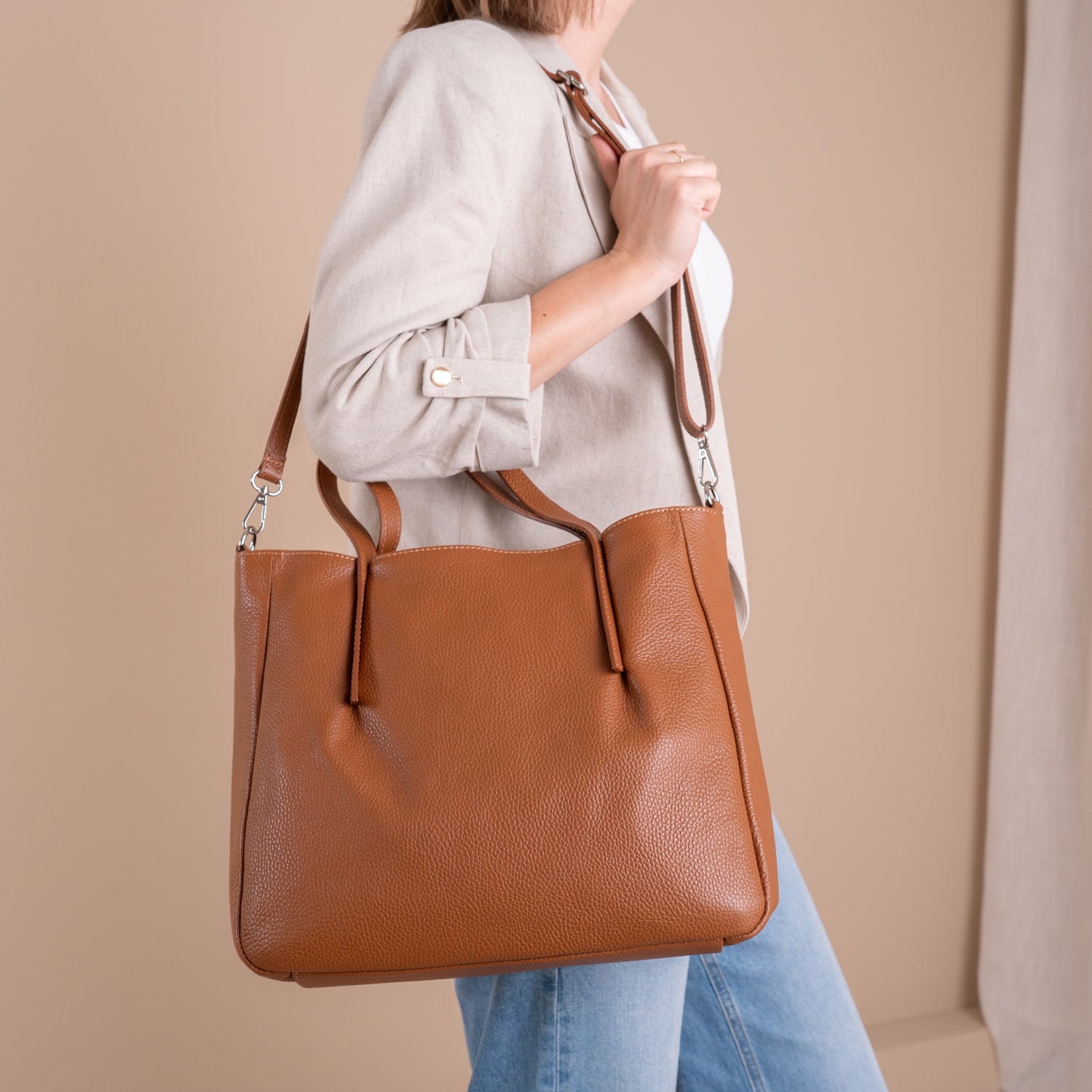 Leder Shopper Mette | Camel