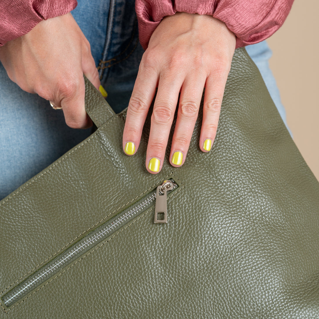 Leder Shopper Diede | Olijfgroen