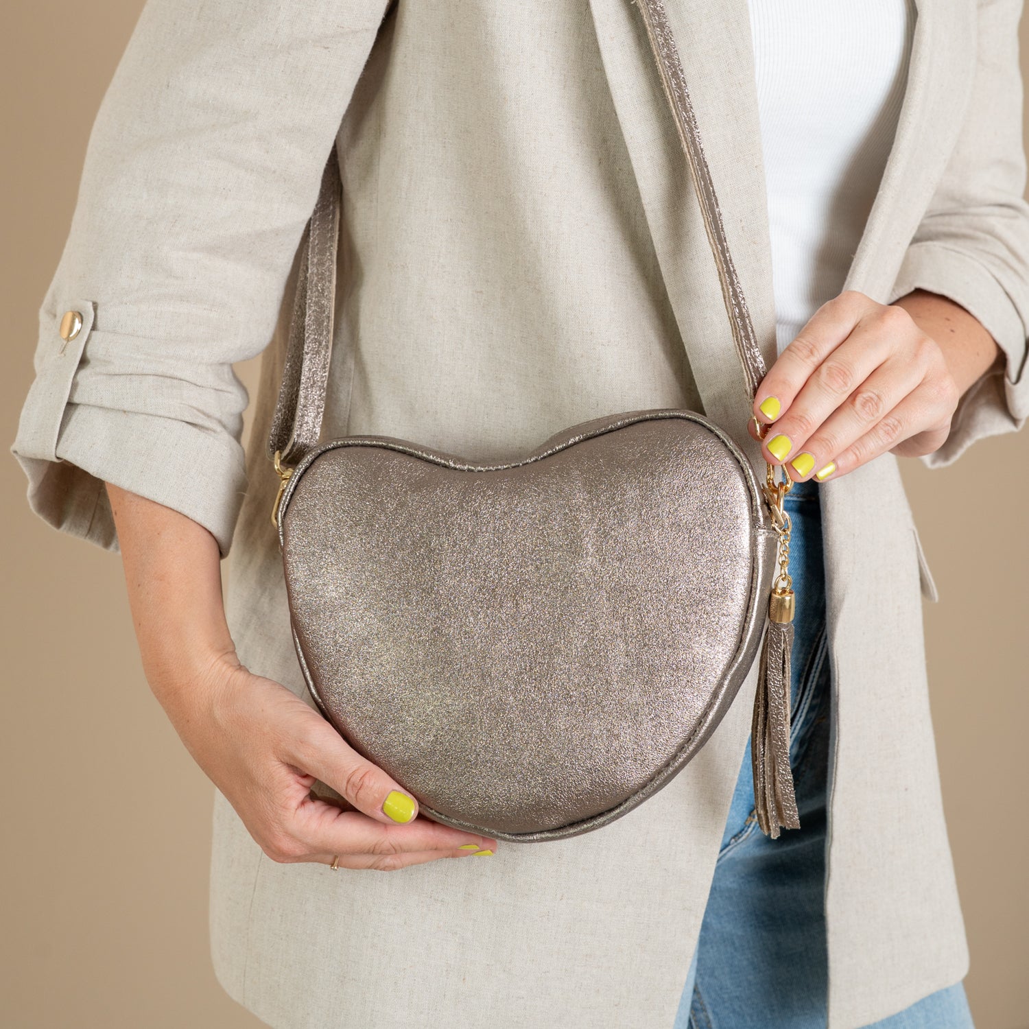 Heart Bag Maite | Taupe Metallic
