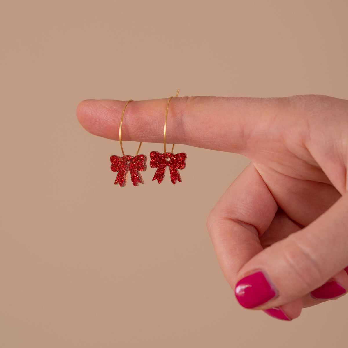 Oorbellen Hoops Lume Charms Glitter | Strikje - Red