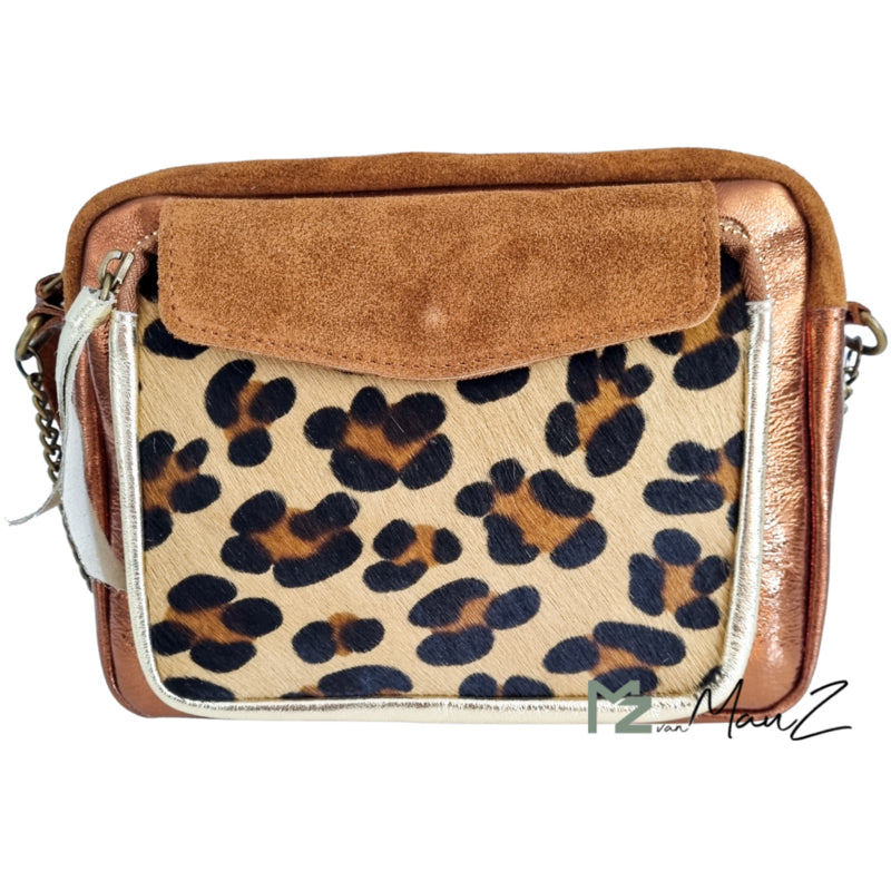 Lederen schoudertas | Panter | Camel