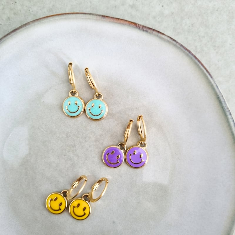 Oorbellen Smiley Paars | Goud