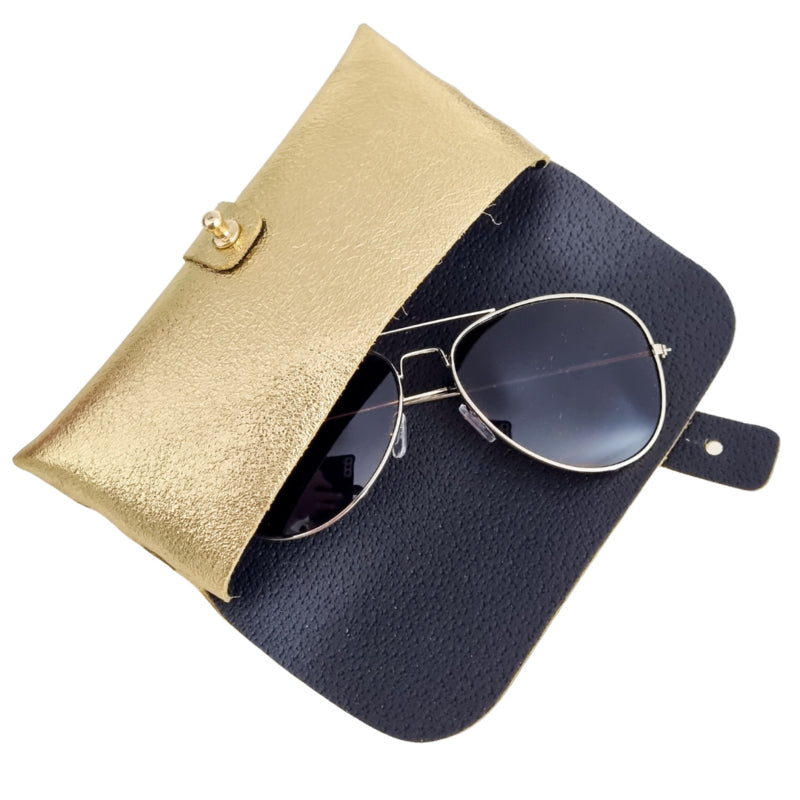 Brillenetui Leder Goud Metallic
