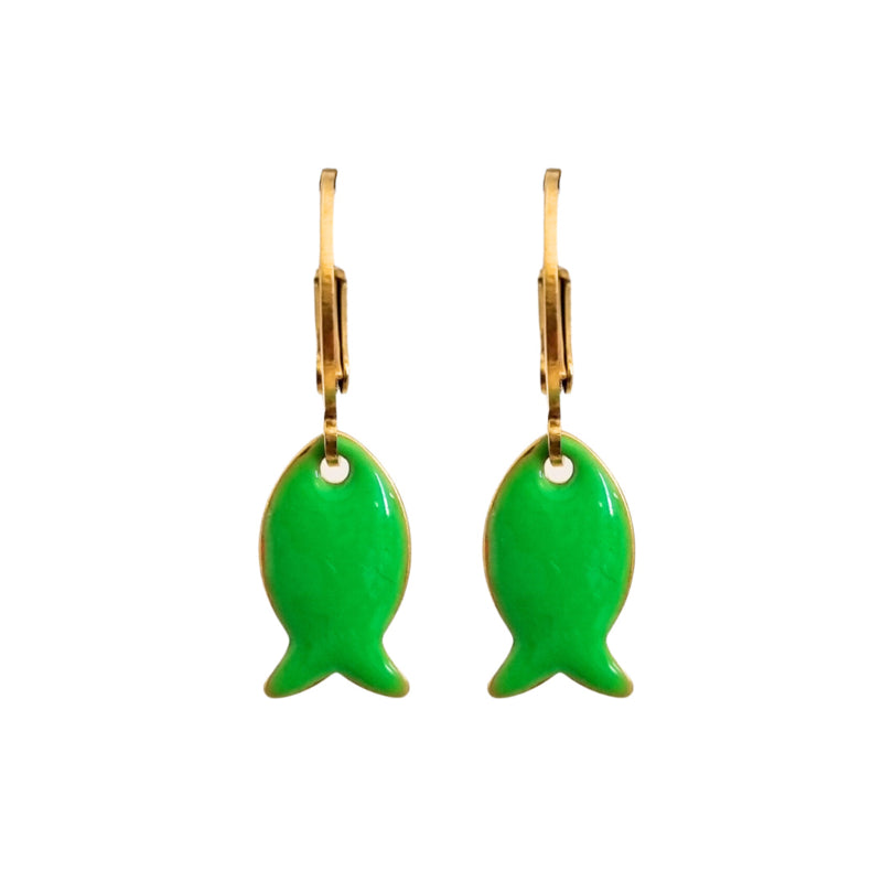 Oorbellen Fishes Green | Goud