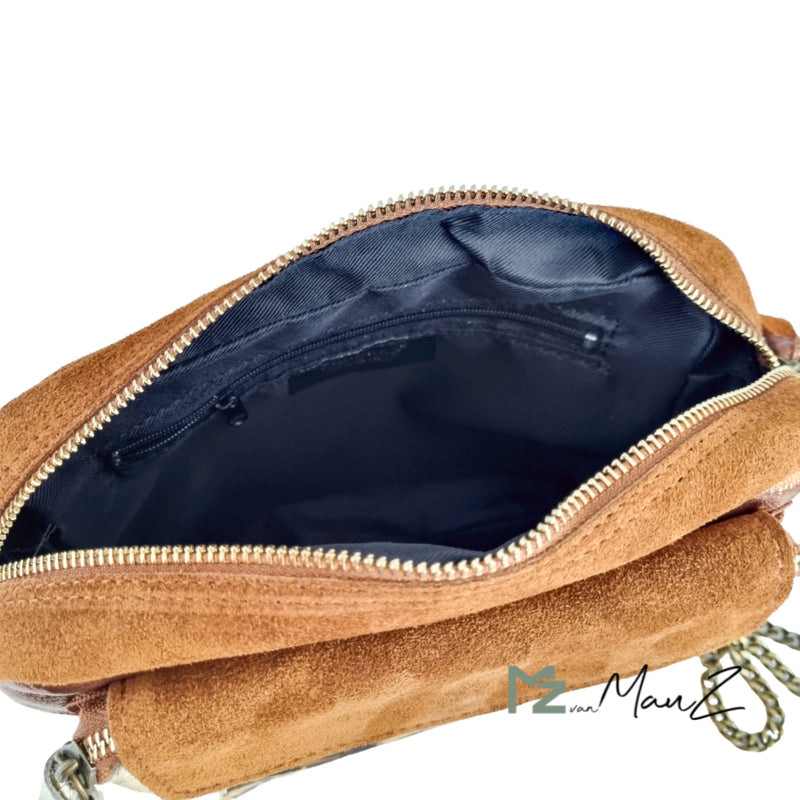 Lederen schoudertas | Panter | Camel