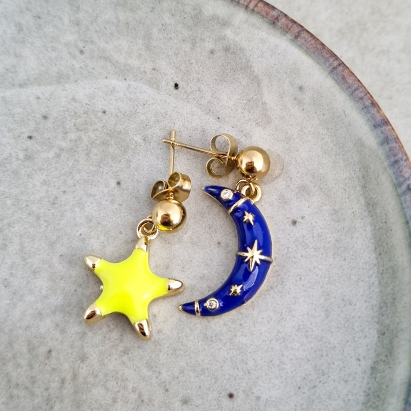 Oorbellen Star Neon & Moon | Goud