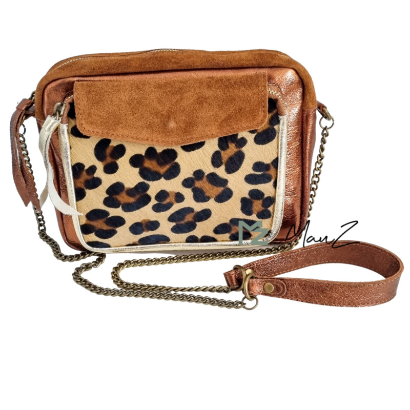 Lederen schoudertas | Panter | Camel