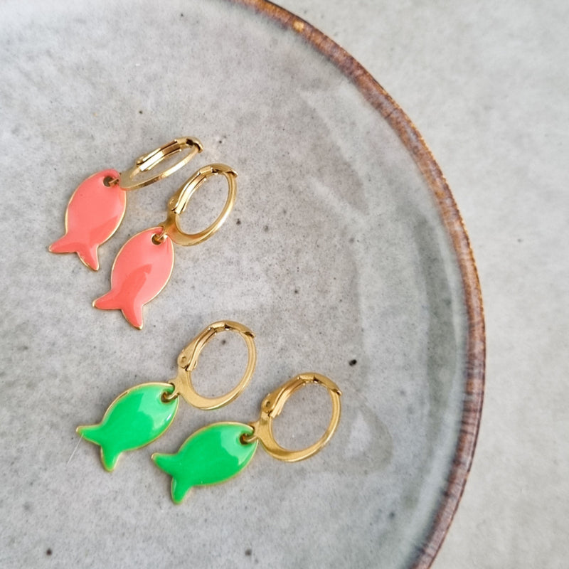 Oorbellen Fishes Green | Goud