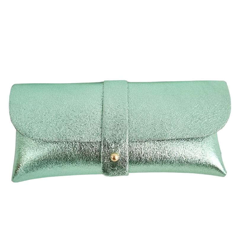 Brillenetui Leder Mint Metallic