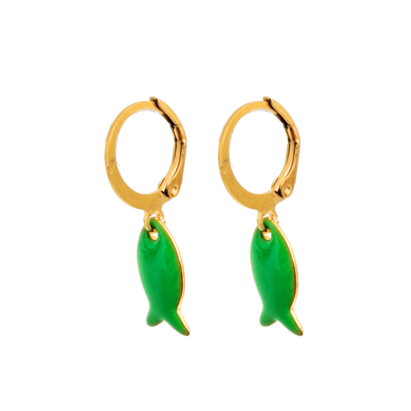 Oorbellen Fishes Green | Goud