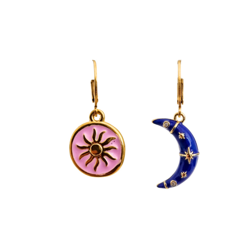 Oorbellen Sun Pink & Moon | Goud