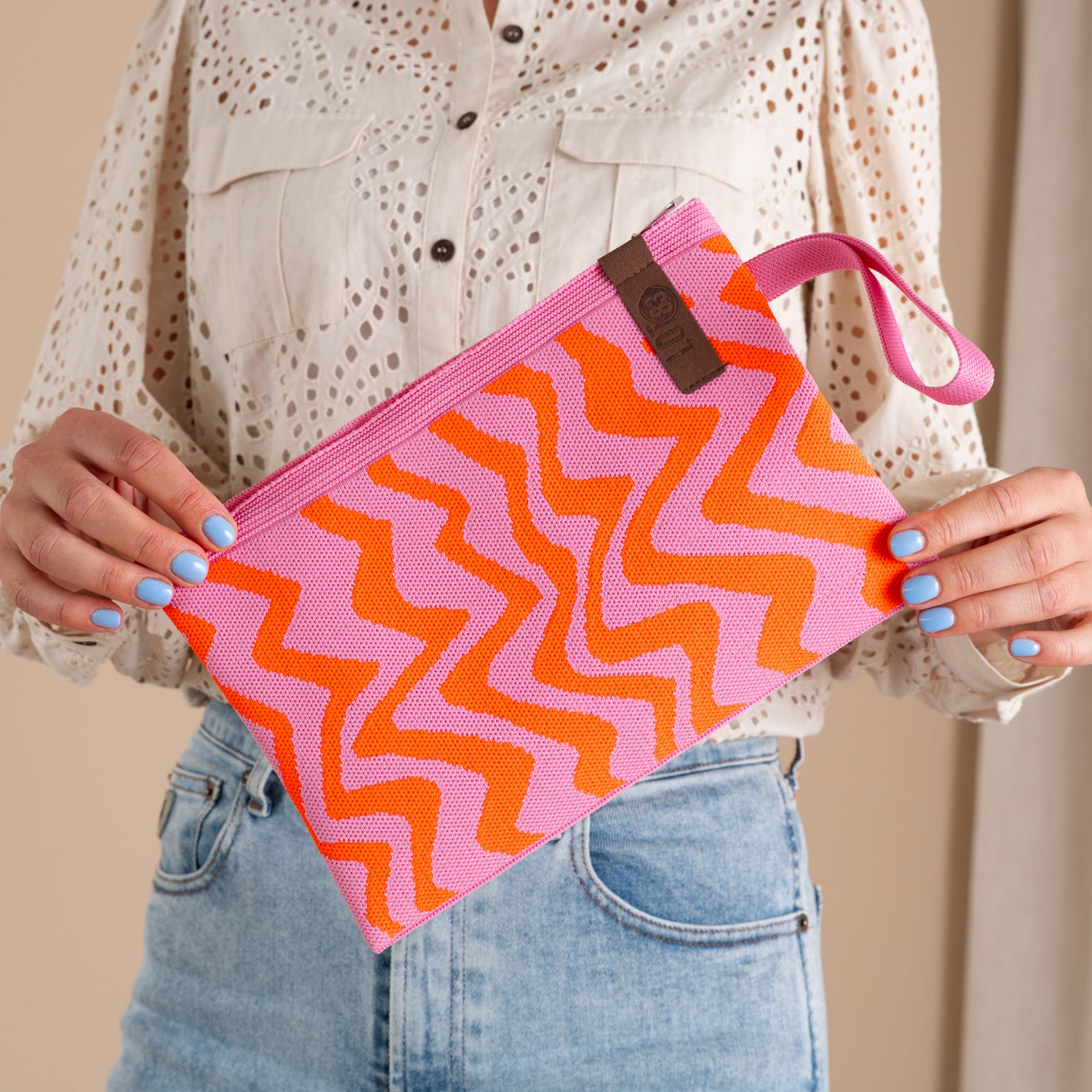 Clutch - Toilettas Billie | Zig Zag Oranje-Pink