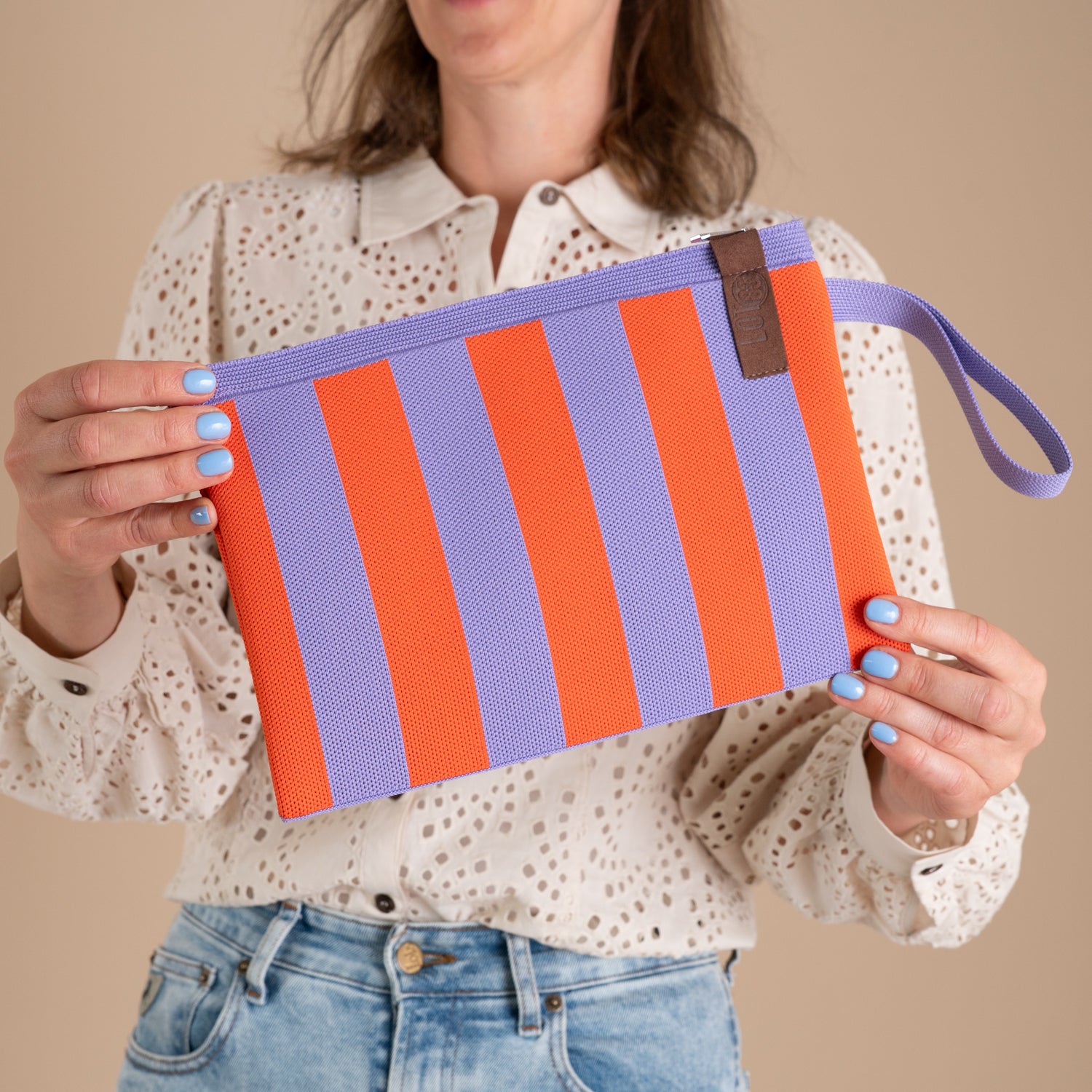Clutch - Toilettas Billie | Strepen Lila-Papaya