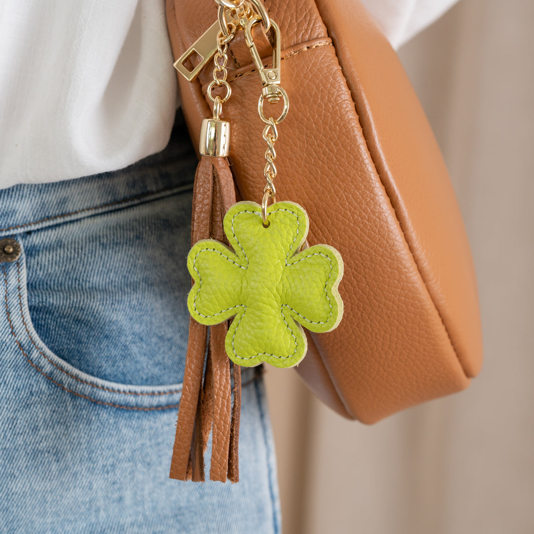 Sleutelhanger Klaver Leer | Appelgroen