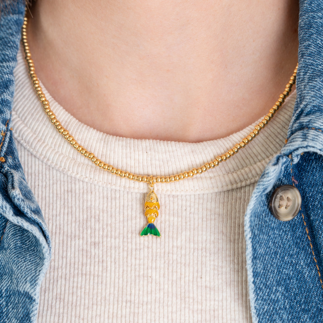 Halskette Perlen Kobalt-Fuchsia-Grün