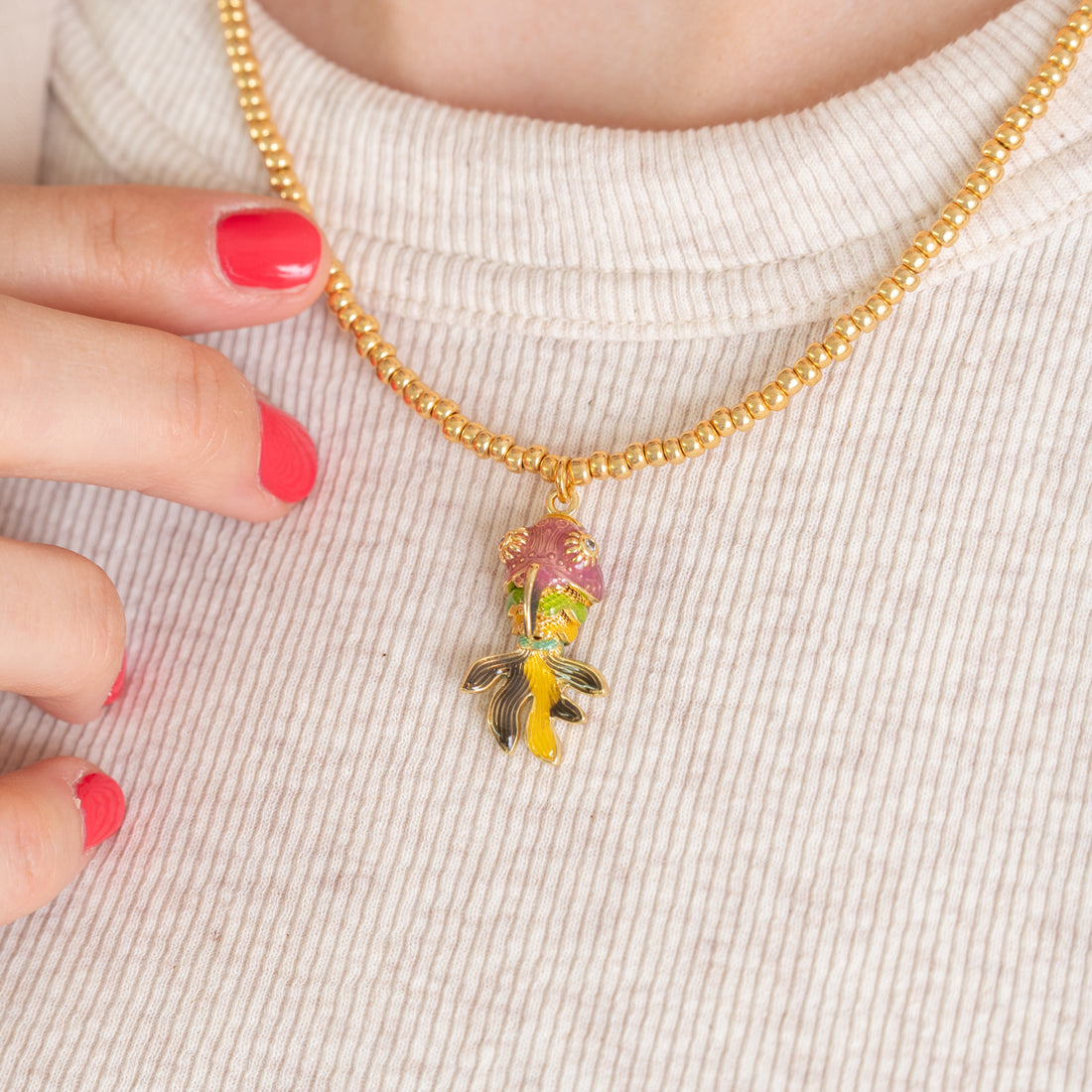 Halskette Perlen Kobalt-Fuchsia-Grün