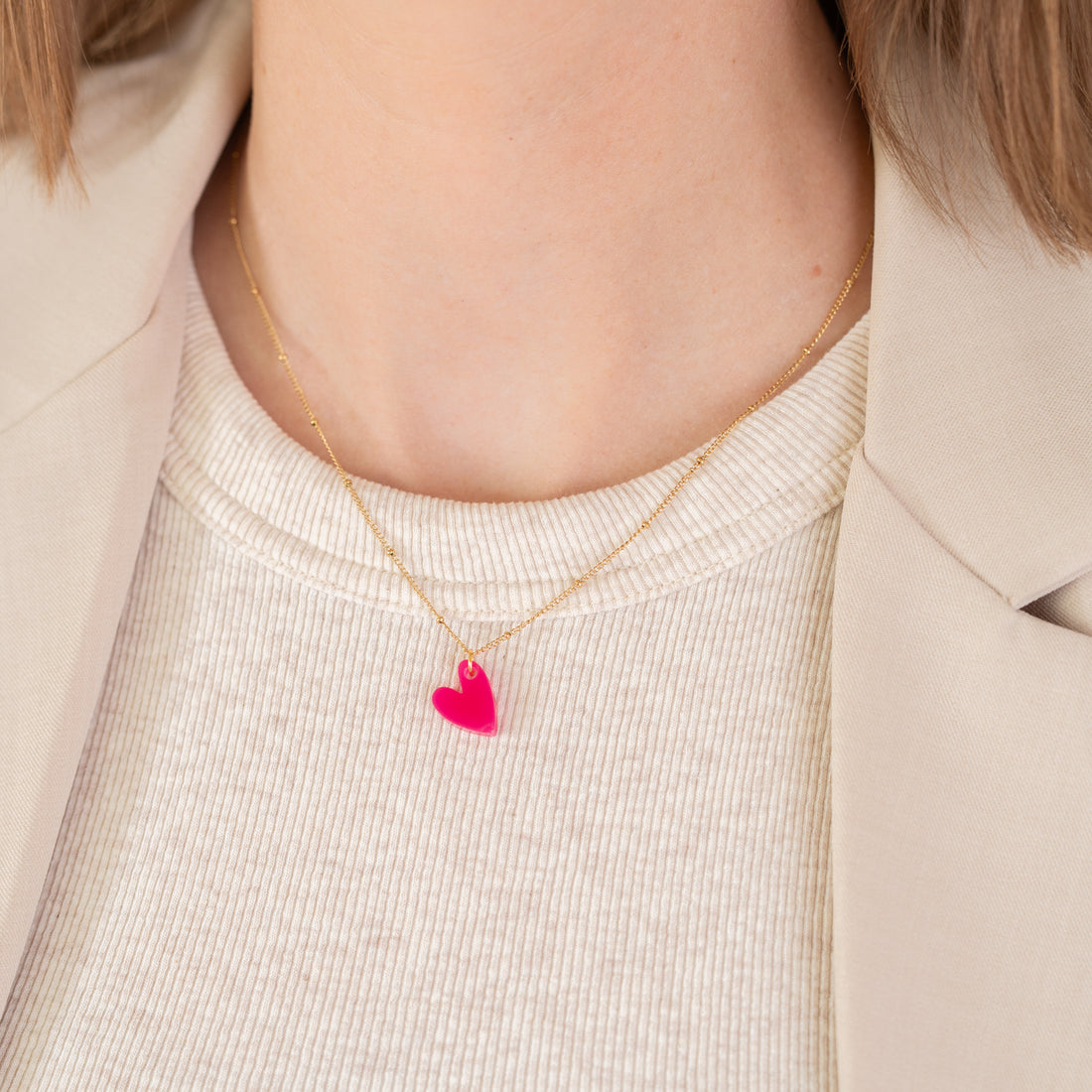 Ketting Lume Charms | Heart Fuchsia Gold