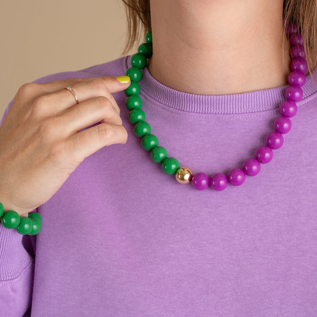 Bold Beads Ketting Two Tone | Spruce & Plum Purple - 14 mm