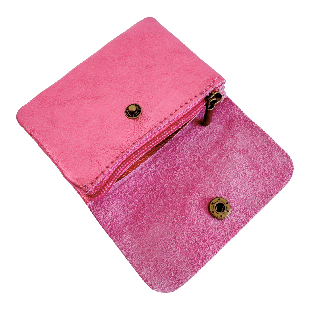 Lederen portemonneetje | Roze Metallic