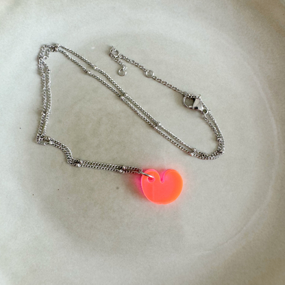 Ketting Lume Charms | Pompeblêdsje Neon Pink Zilver