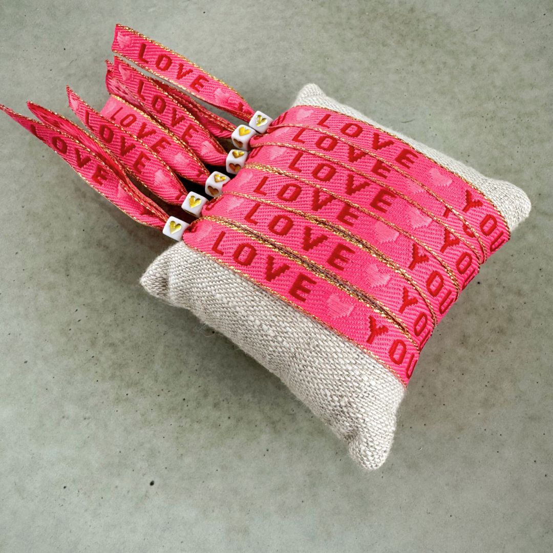 Armband mit Bändern Love You Fuchsia