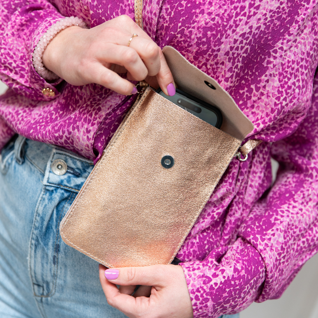 Handytasche Maike (Leder) 2 Fächer | Rosé Metallic