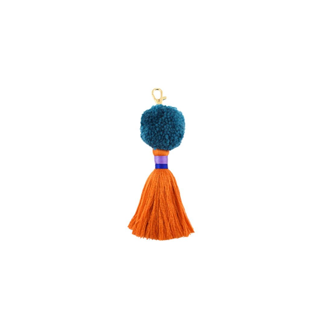 Pompom Sleutelhanger | Oranje - Petrol
