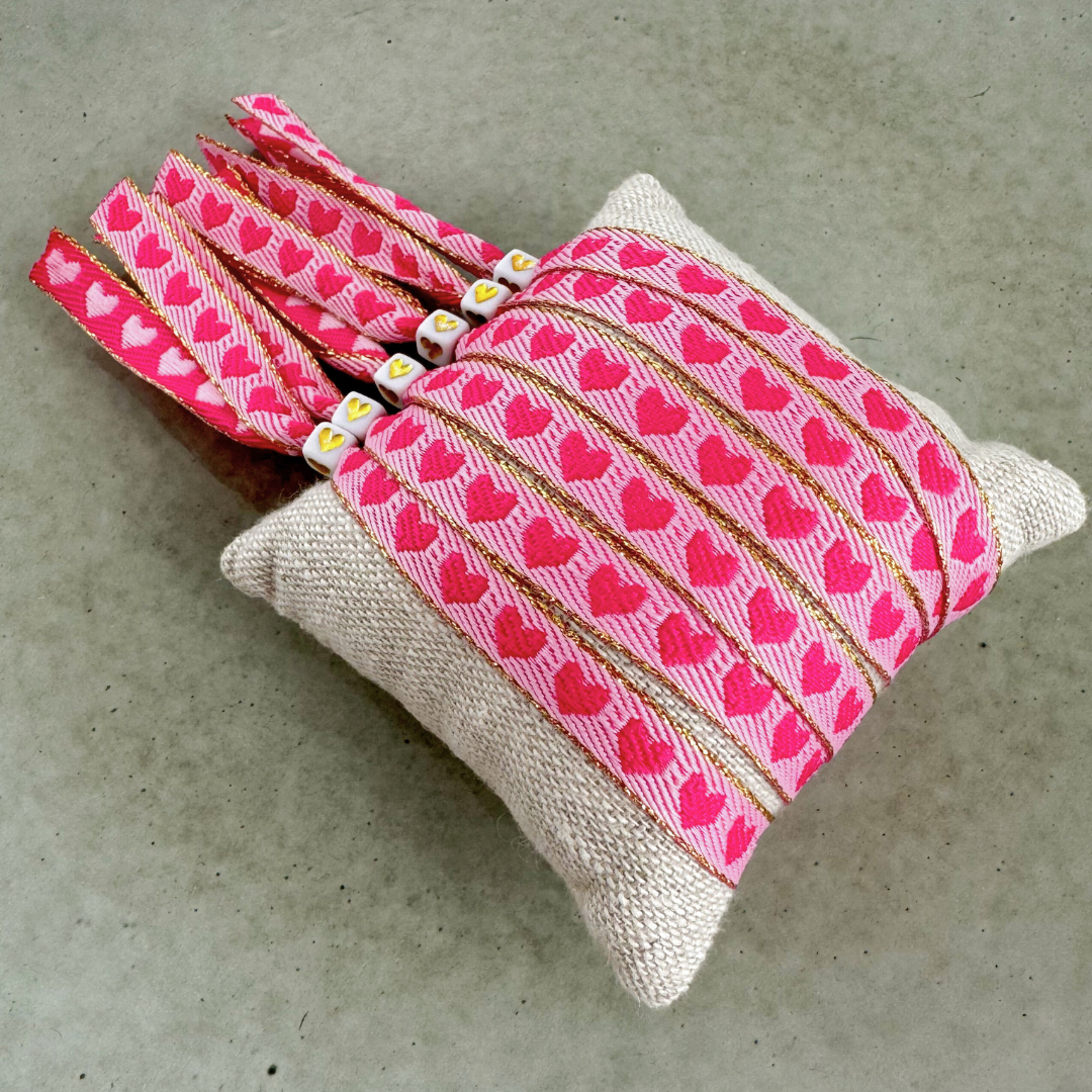 Lint Armbandje Hartjes Fuchsia