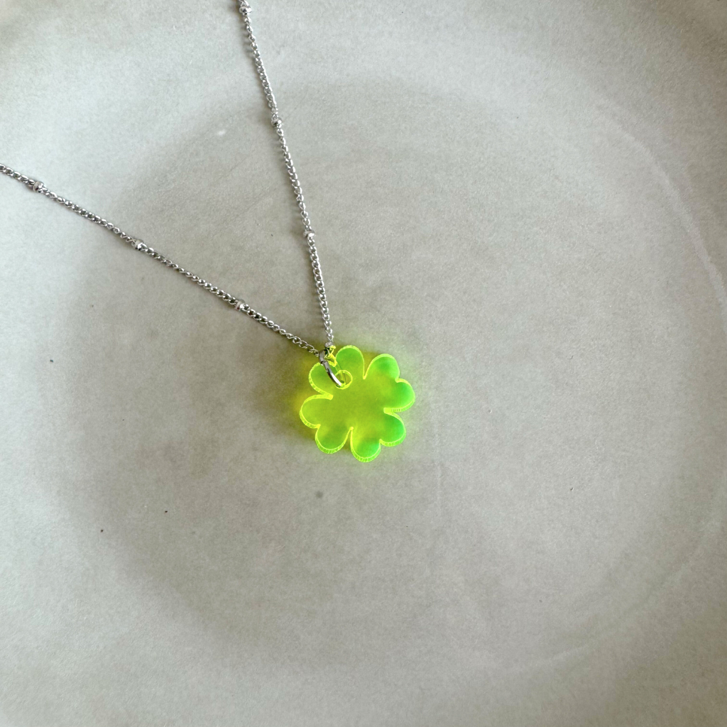 Ketting Lume Charms | Klavertje Neon Yellow Silver