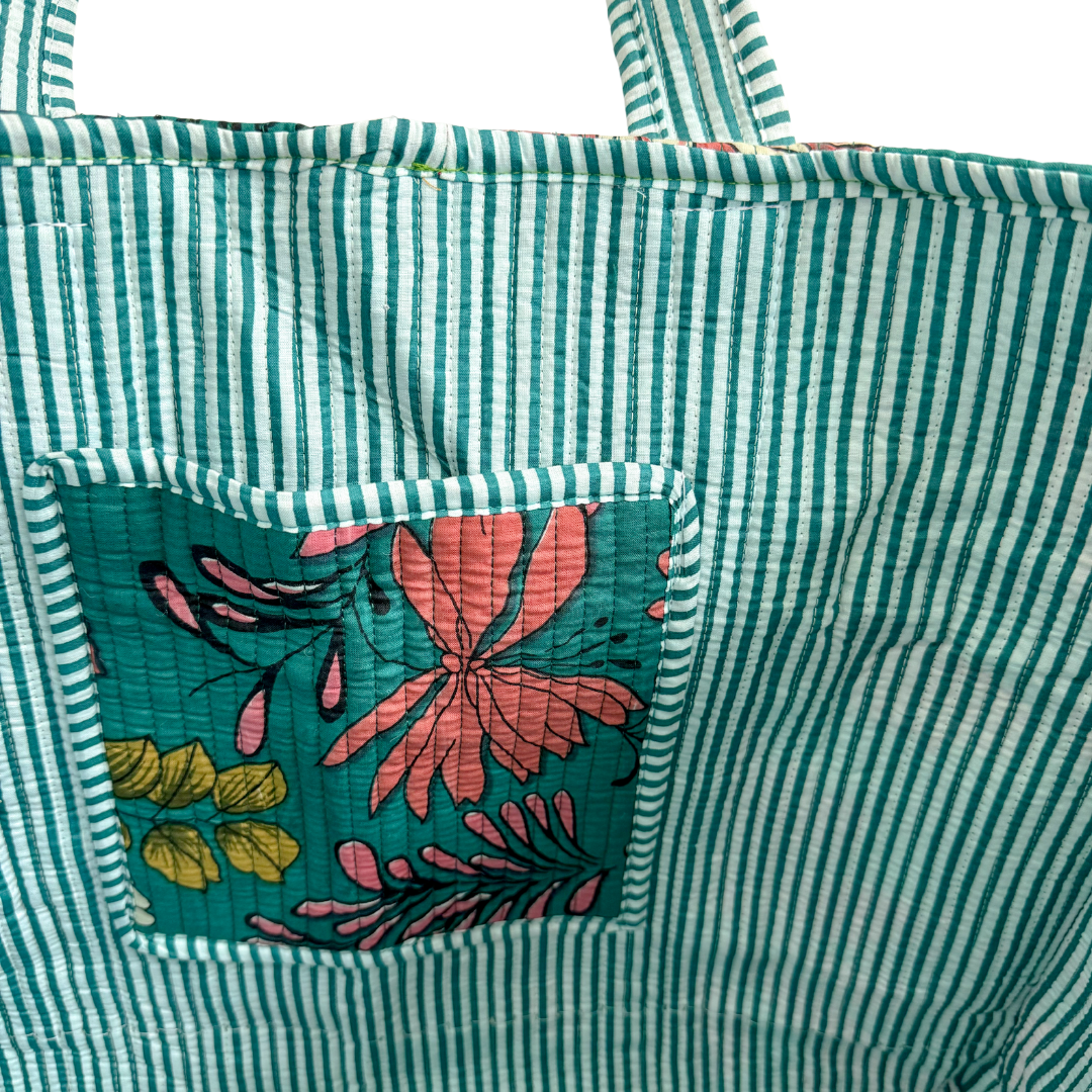 Tote Bag Veerle | Flowers Petrol